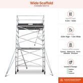 4.3m - 4.6m Wide Aluminium Mobile Scaffold Base Tower with 2 Outriggers & Kickboards